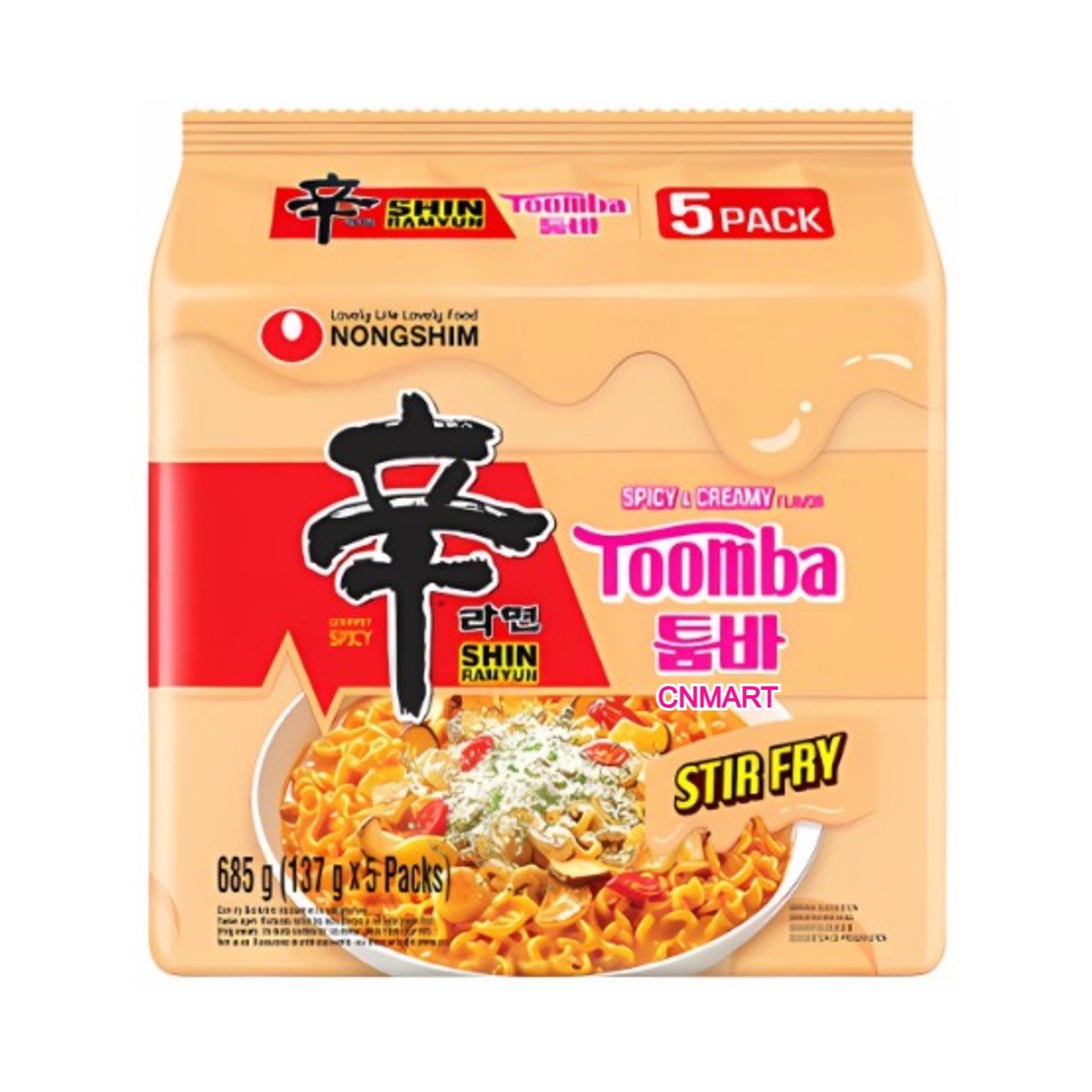 Nongshim Shin Ramyun Spicy & Creamy Toomba Stir Fry Flavour Instant Ramen Noodle 137g (Pack of 5)