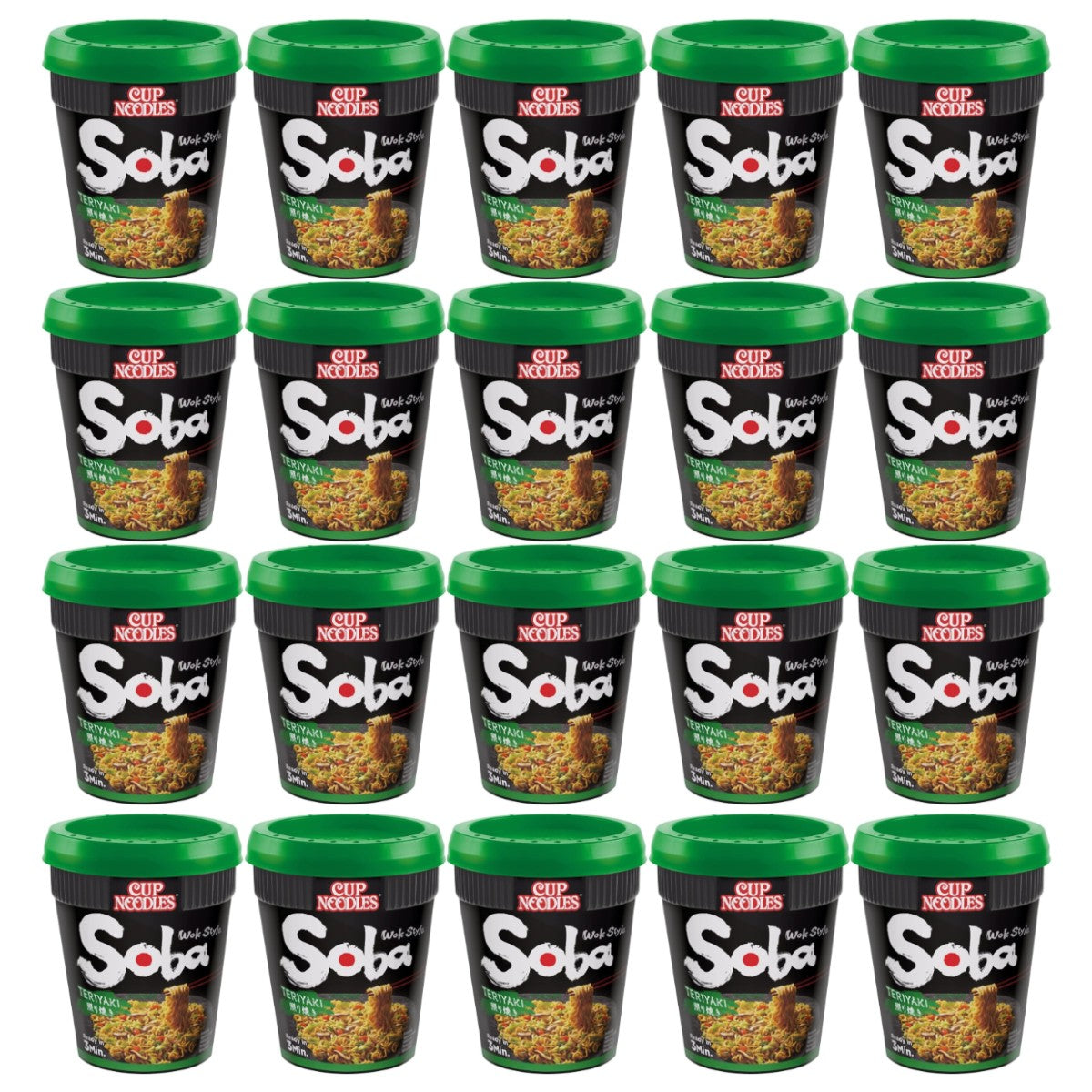 Nissin Soba Cup Noodles Teriyaki Flavour Wok Style 90g (Pack of 20)