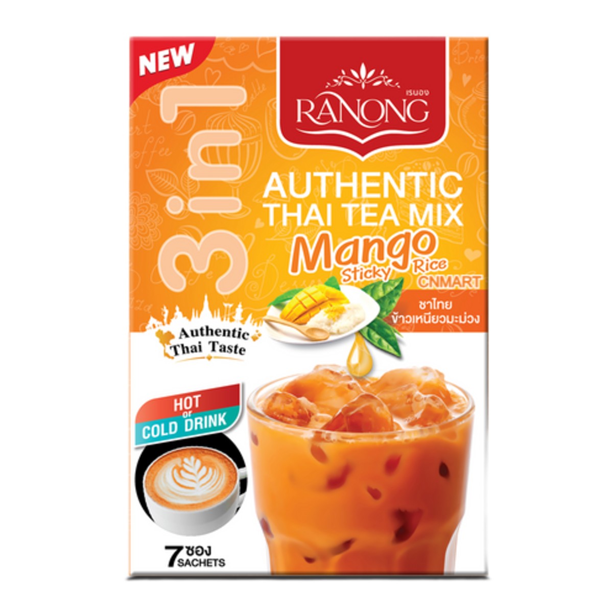 Ranong Thai Tea Mix Mango Flavour 3-in-1 Instant Drink 175g