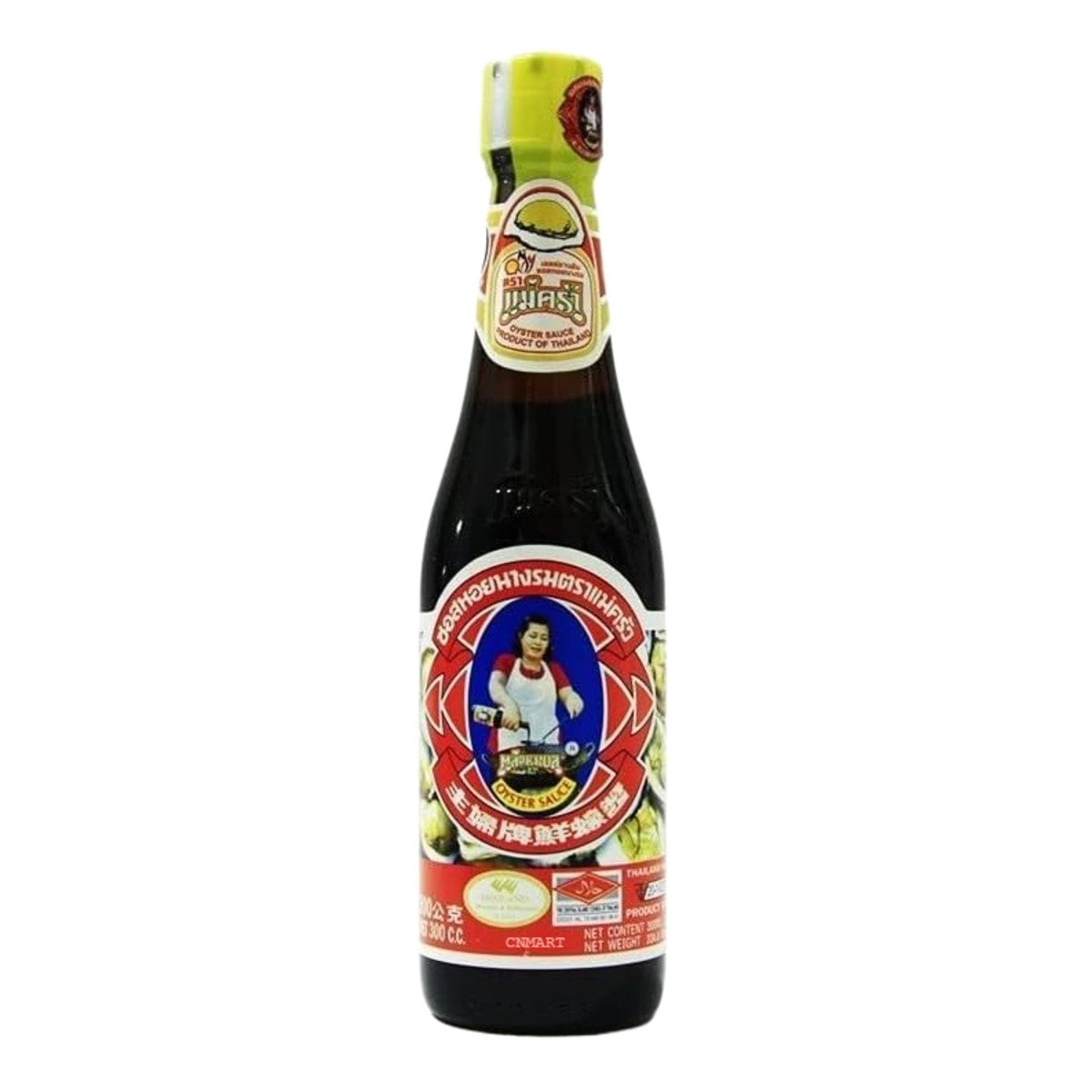 Maekrua Thai Oyster Sauce 600ml glass bottle with traditional Thai label featuring the Maekrua lady icon, shown against a white background.