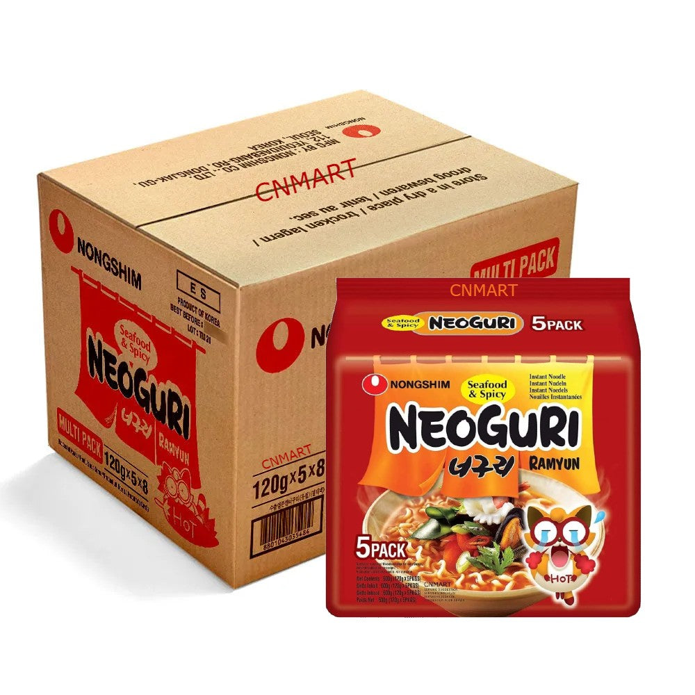 Nongshim Neoguri Seafood & Spicy Ramyun Hot Korean Ramen Noodles 120g Halal (Pack of 40)