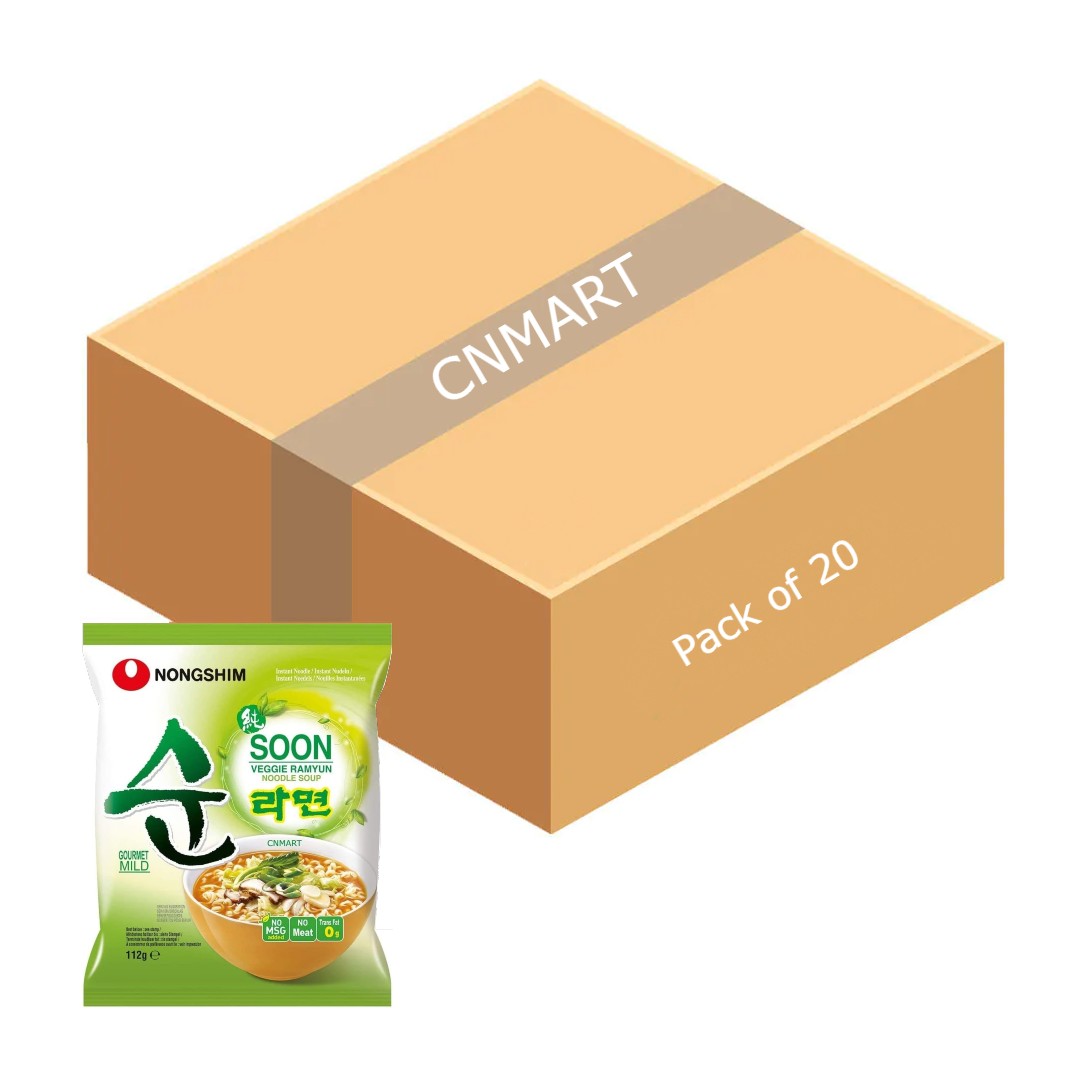 Nongshim Soon Veggie Ramyun Instant Noodle Soup Mild Halal 112g (Pack of 20)