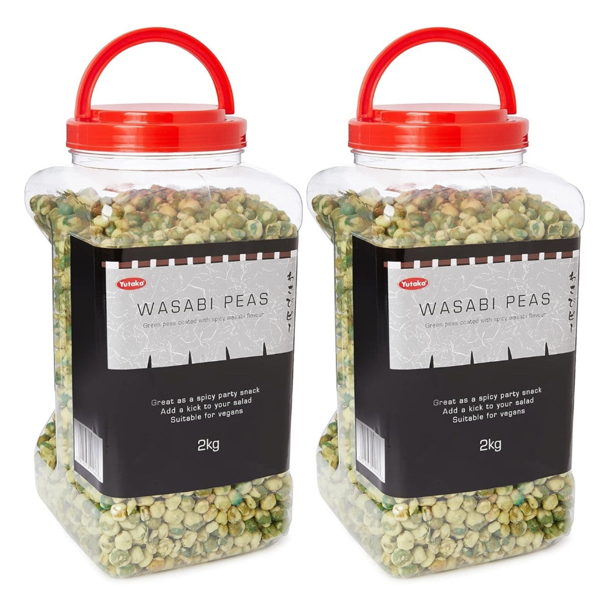 Yutaka Wasabi Peas 2kg Pack of 2 Japanese Spicy Green Pea Snack in Large Resealable Containers