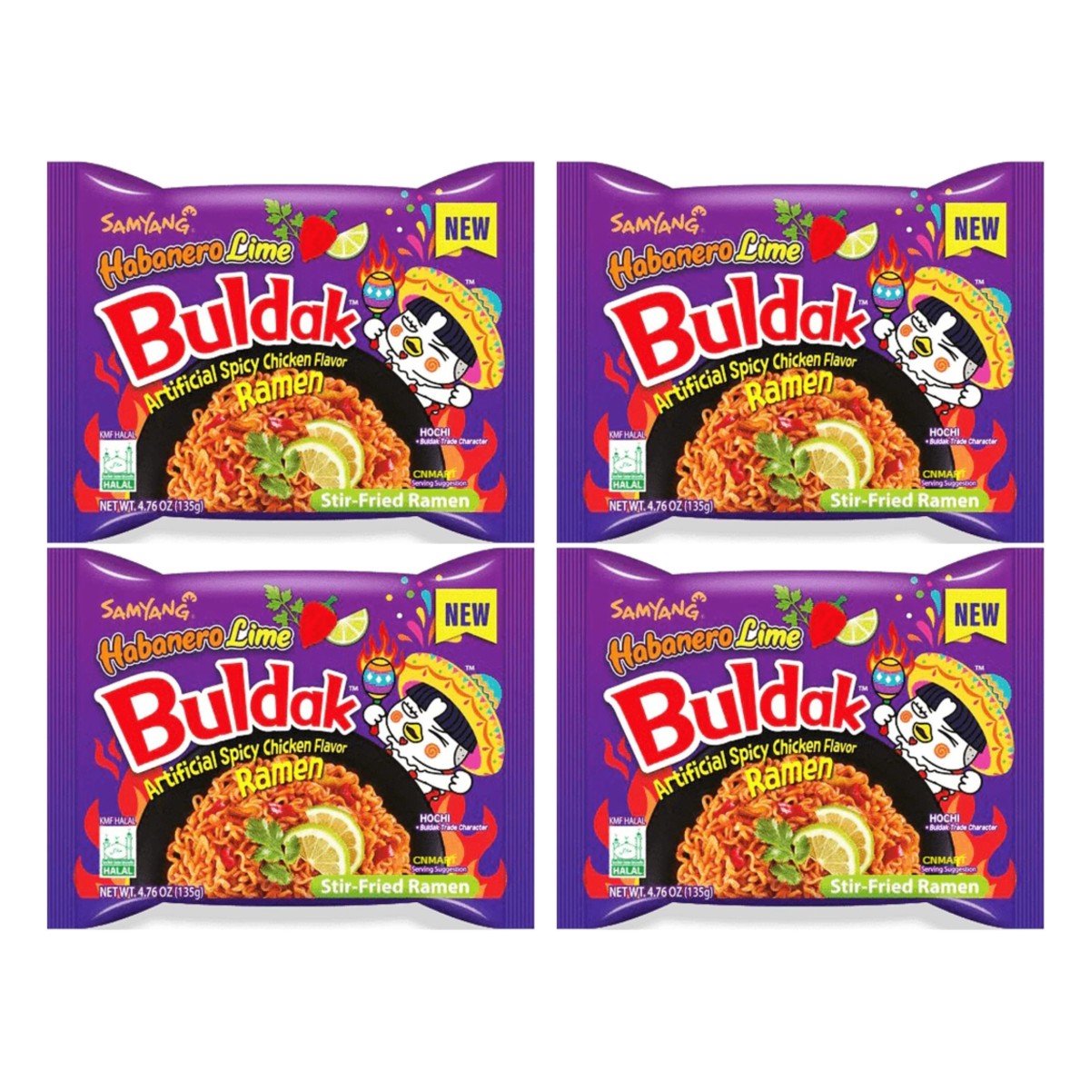 BBD: 14.10.2025, Samyang Buldak Hot Chicken Flavour Ramen - Habanero Lime 135g (Pack of 4)