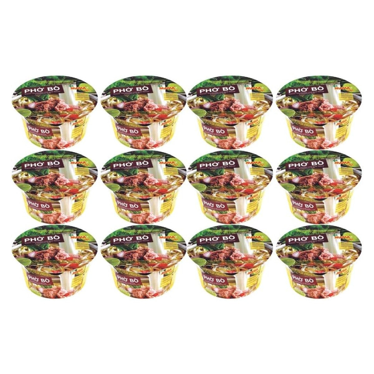 MAMA Phó Bò beef flavour instant rice vermicelli noodle bowls pack of twelve product image