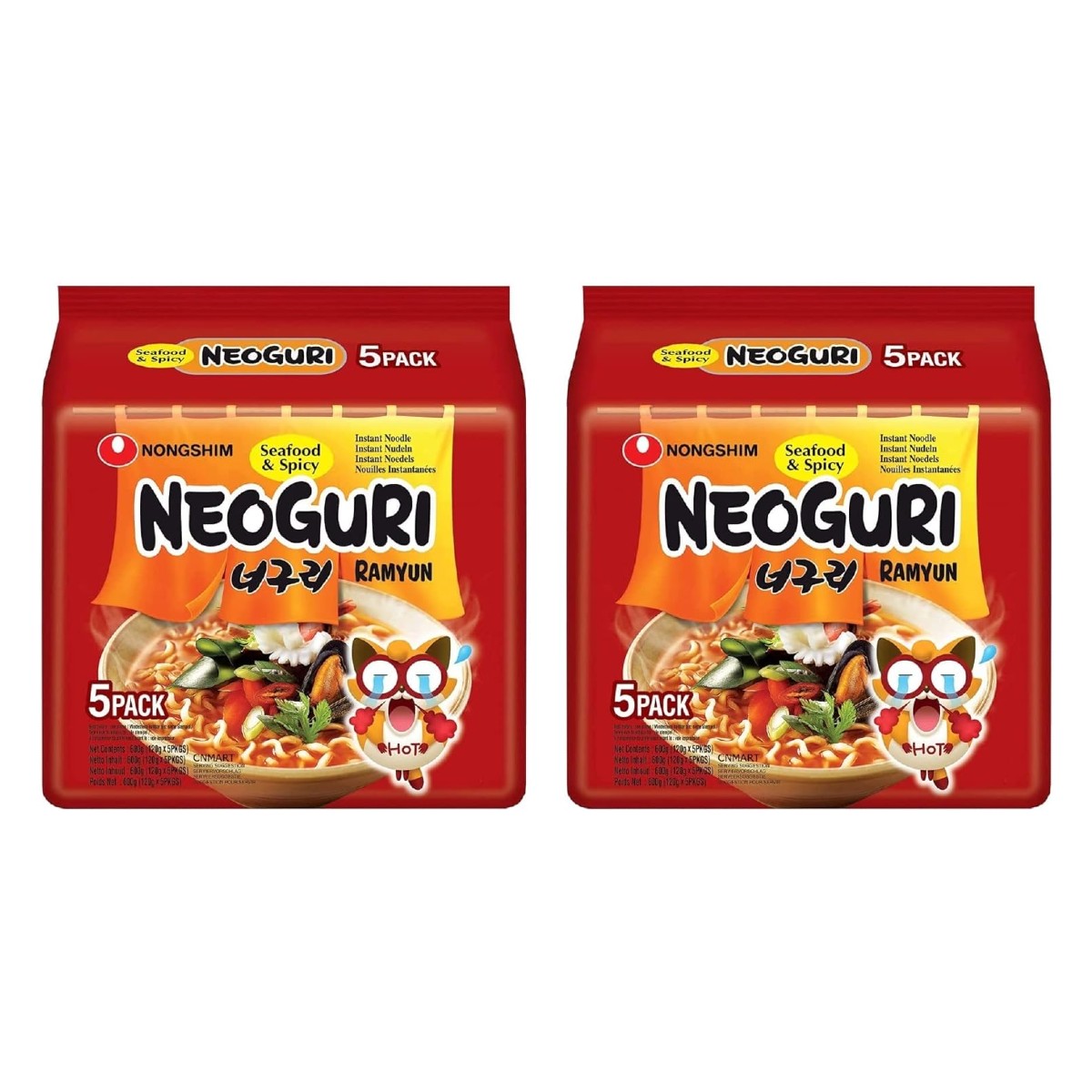 Nongshim Neoguri Seafood & Spicy Ramyun Hot Korean Ramen Noodles 120g Halal (Pack of 10)