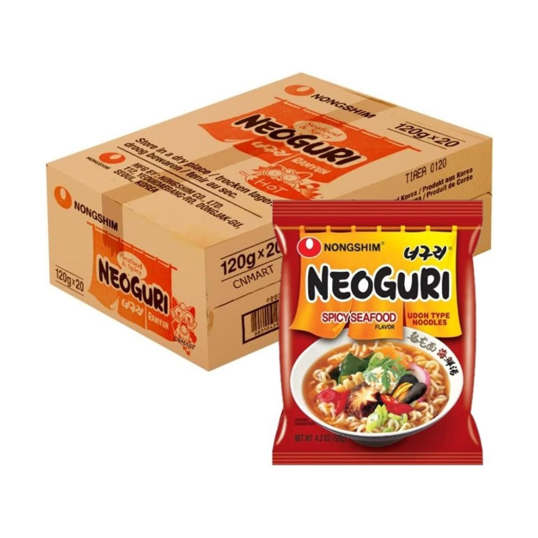 Nongshim Neoguri Seafood & Spicy Ramyun Hot Korean Ramen Noodles 120g Halal (Pack of 20)