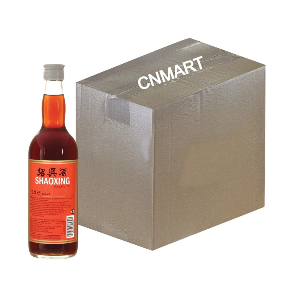 Shaoxing cooking wine set of 6 bottles, each 700ml and labelled “For Cooking Only” with 14% alcohol content, packaged together on a white background.