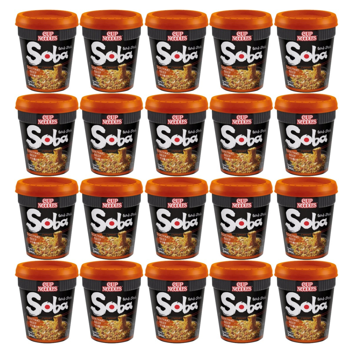 Nissin Soba Cup Noodles Sukiyaki Beef Flavour Wok Style 89g (Pack of 20)