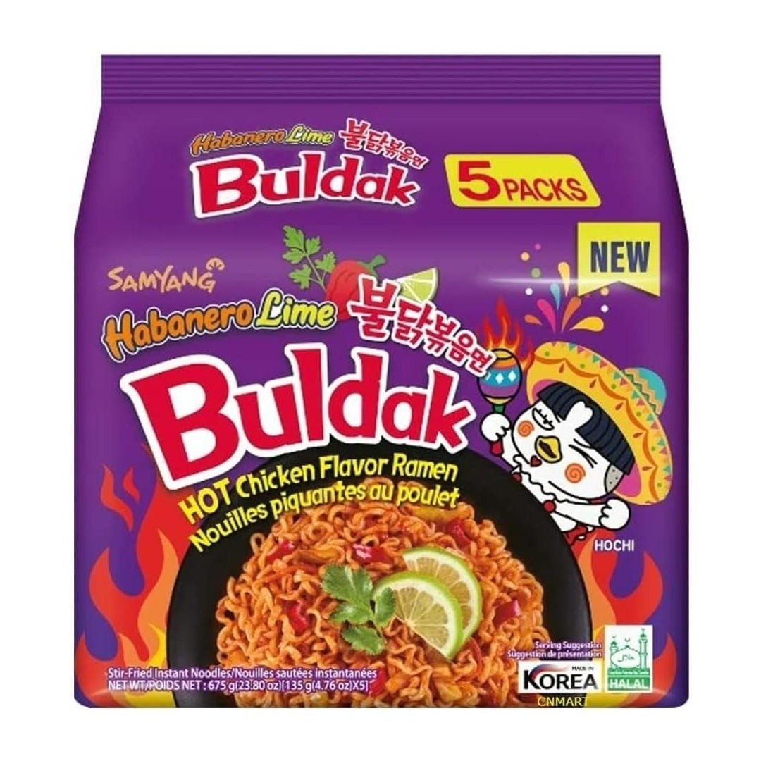 Samyang Buldak Hot Chicken Flavour Ramen - Habanero Lime 135g (Pack of 5)