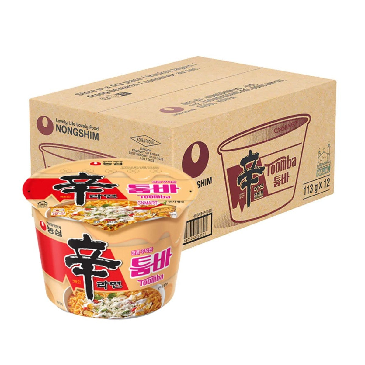 BBD: 23.07.2026, Nongshim Spicy & Creamy Toomba Stir Fry Instant Noodle Bowl 113g (Pack of 12)