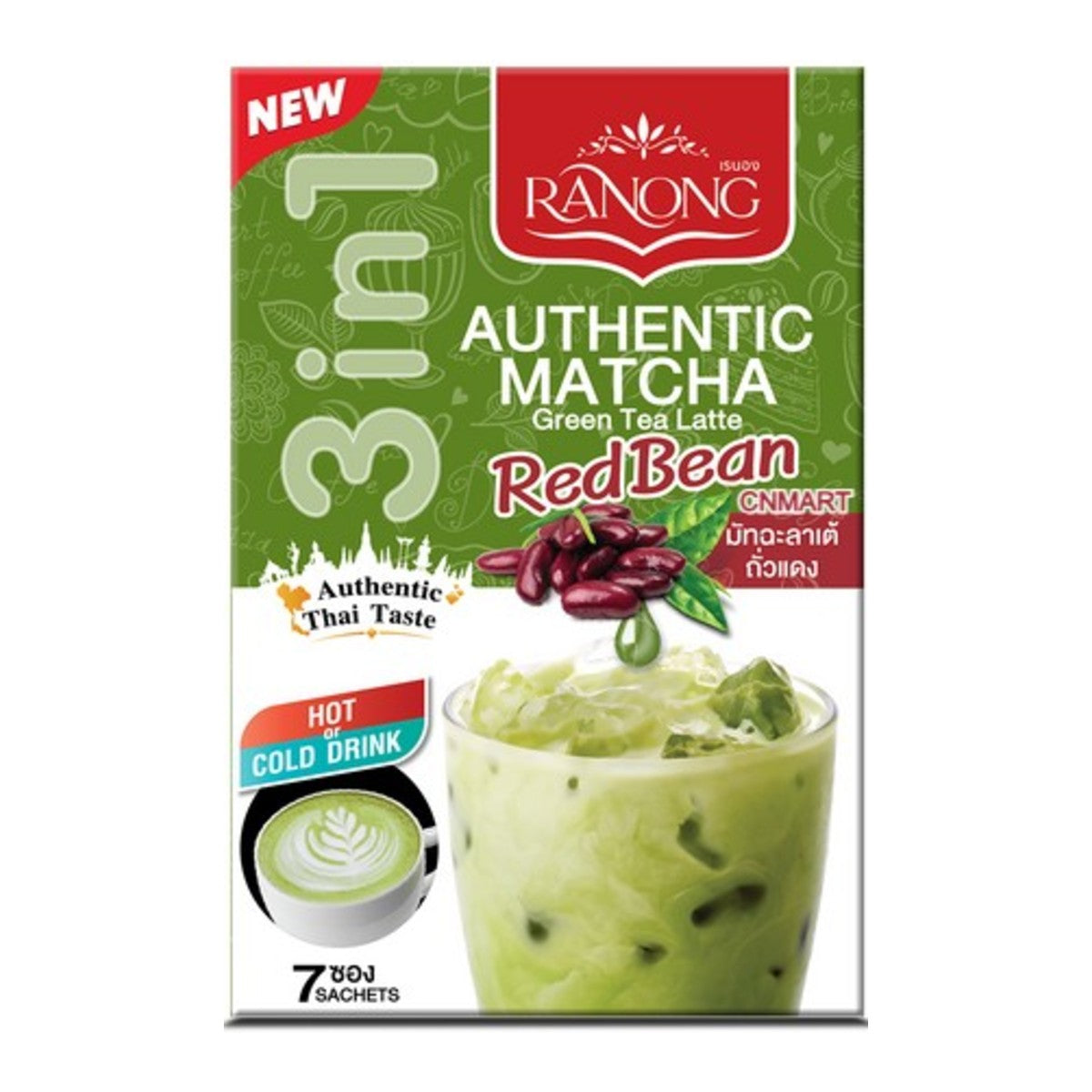 Ranong Thai Tea Mix Matcha Green Tea Latte Red Bean Flavour 3-in-1 Instant Drink 175g
