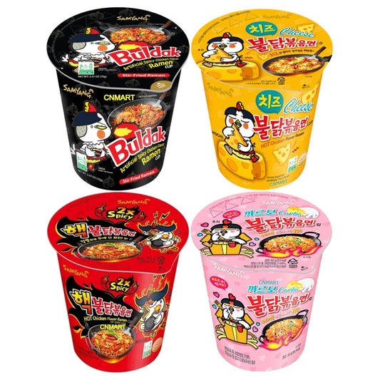 Samyang Buldak Hot Chicken Ramen Assorted Cups 6 Pack (2 Random Flavours, 3 Cups Each)