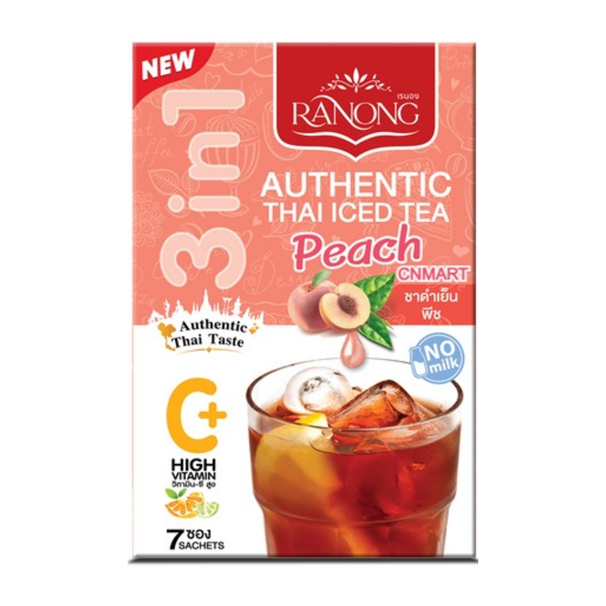 Ranong Thai Iced Tea Peach Flavour 3-in-1 Instant Drink 175g
