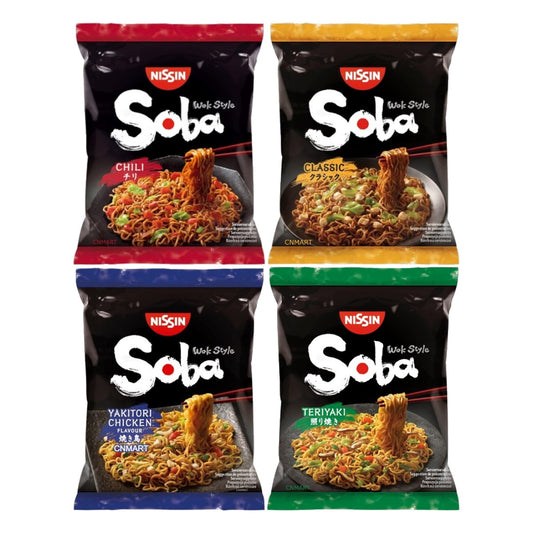Nissin Soba Wok Style Instant Noodles Assorted Bundle – 4 Different Flavours (Pack of 20)