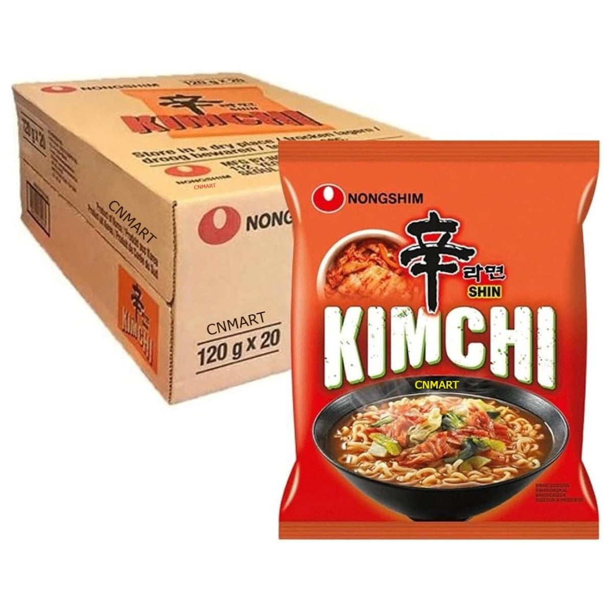 Nongshim Kimchi Ramyun 120g – 20 Pack Carton with Single Packet, Spicy Korean Instant Noodles