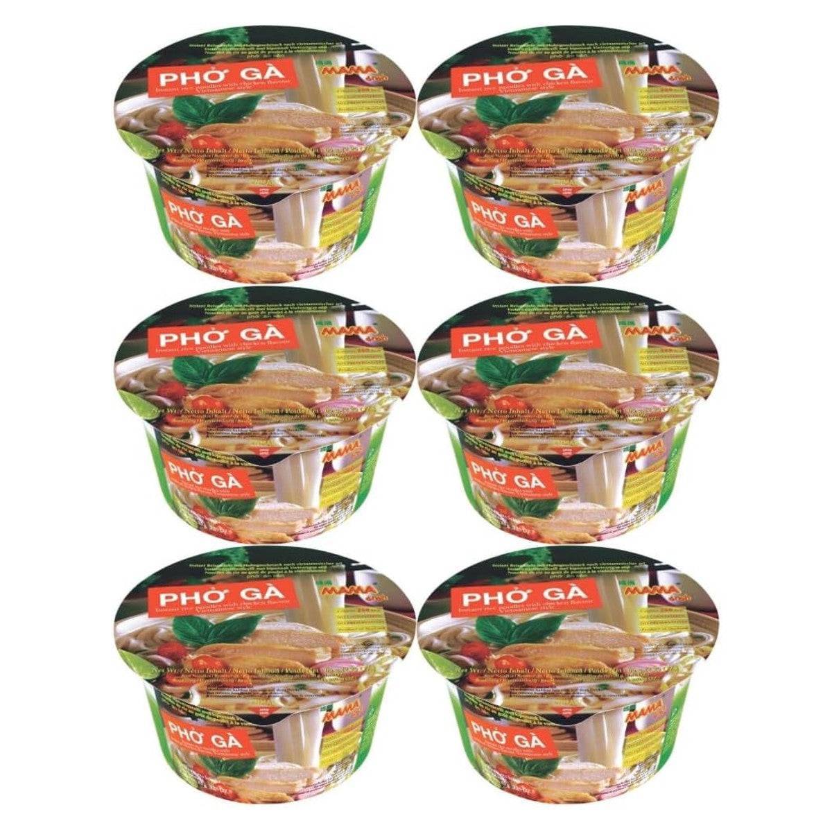 MAMA Phó Gà chicken flavour instant rice vermicelli noodle bowls pack of six product image