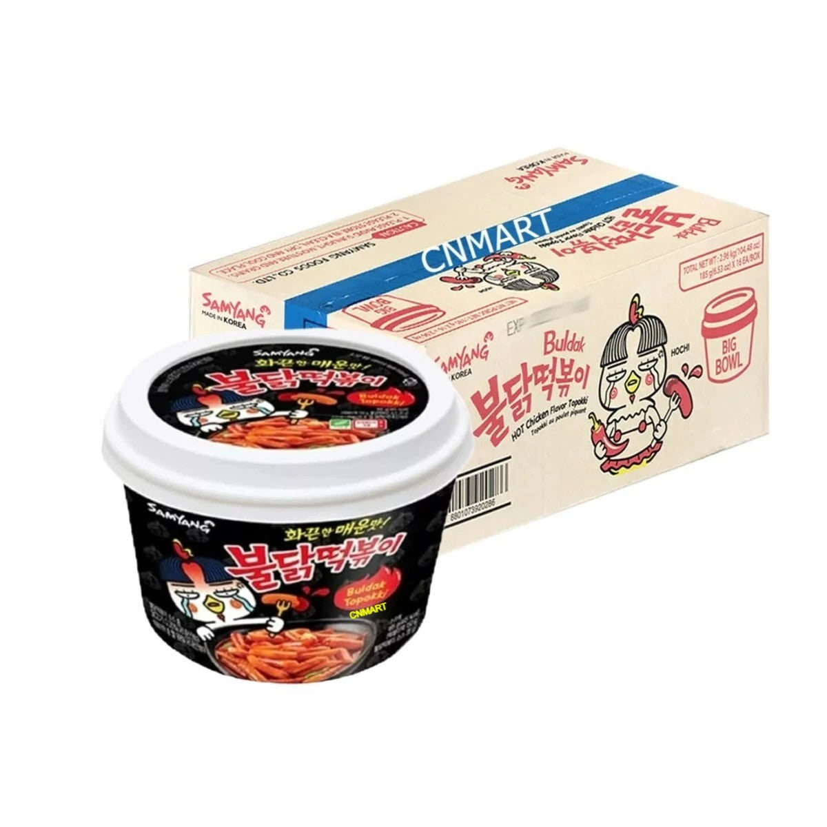 Samyang Buldak Hot Chicken Flavour Topokki - Topokki Big Bowl 185g (Pack of 16)