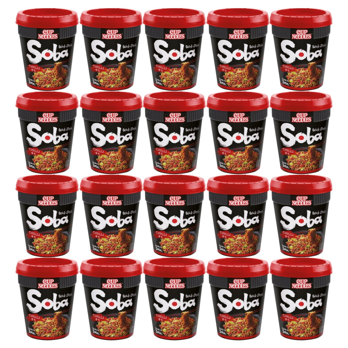 Nissin Soba Cup Noodles Chilli Flavour Wok Style 92g (Pack of 20)