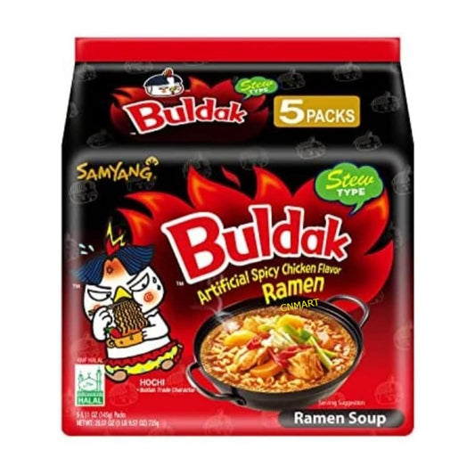 Samyang Buldak Hot Chicken Flavour Ramen - Stew Type (Soup) 145g (Pack of 5)