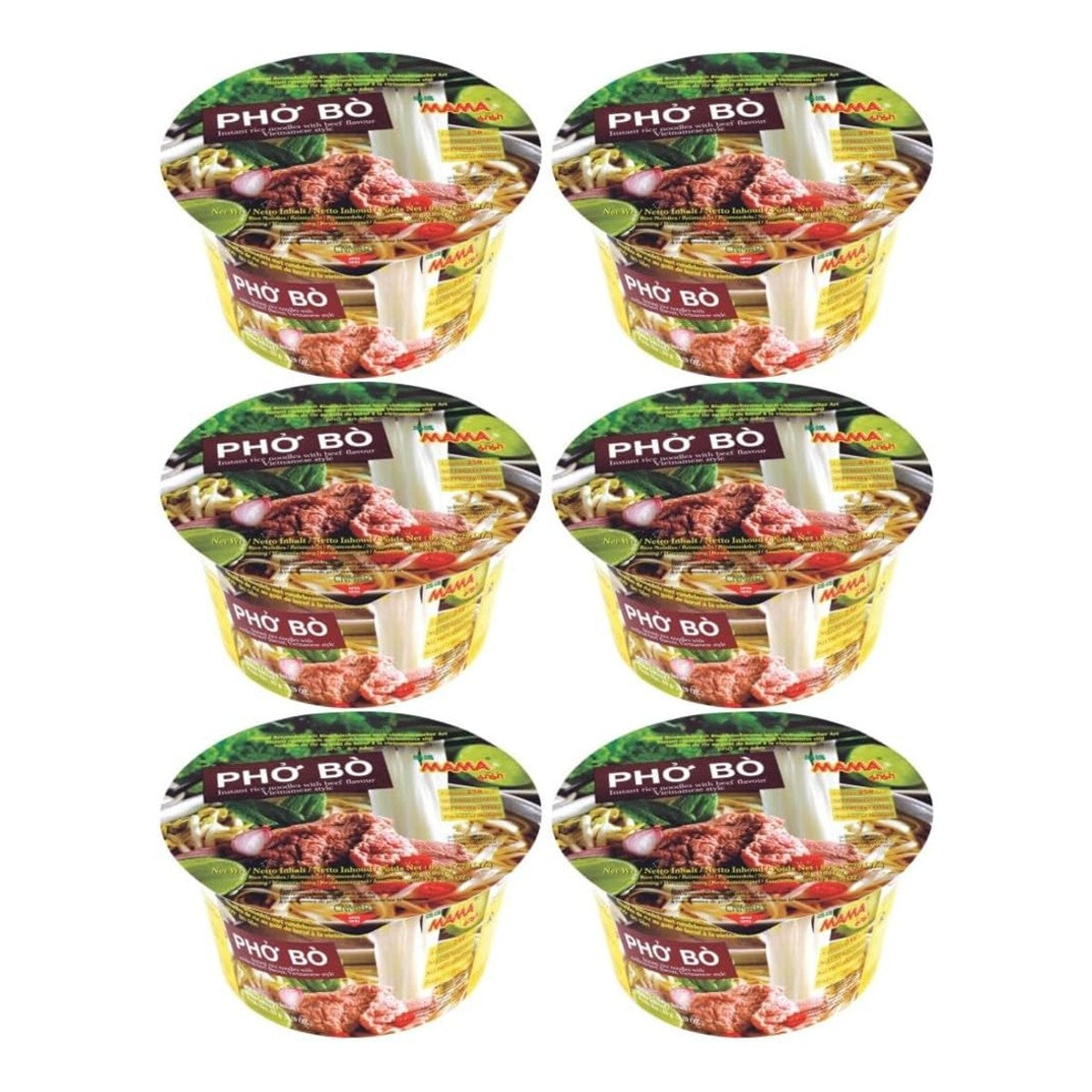 MAMA Phó Bò beef flavour instant rice vermicelli noodle bowls pack of six product image