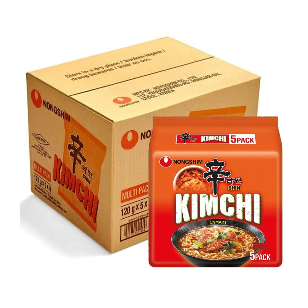 Nongshim Kimchi Ramyun 120g × 40 Pack – Full Carton Case, Korean Spicy Kimchi Instant Noodles 8 × 5 Pack Bulk Box