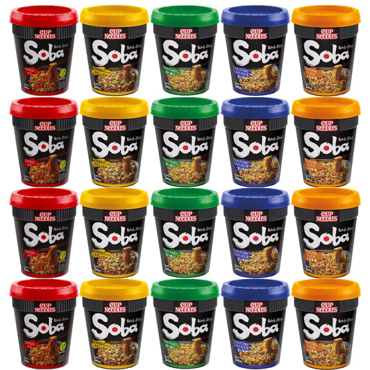 Nissin Soba Cup Noodles Wok Style Assorted Bundle 5 Different Flavours (Pack of 20)