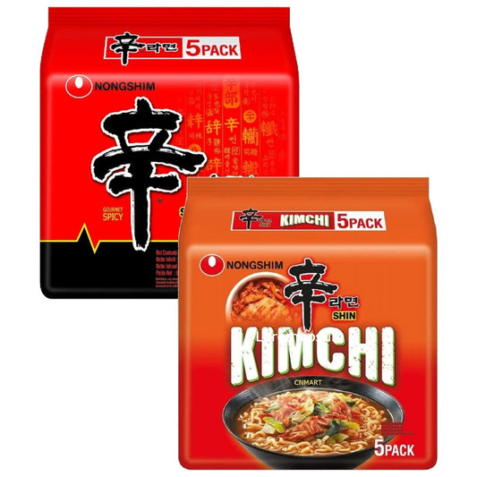 Nongshim Shin Ramyun & Kimchi Flavour Ramen Instant Noodles Assorted Bundle 120g (Pack of 10)