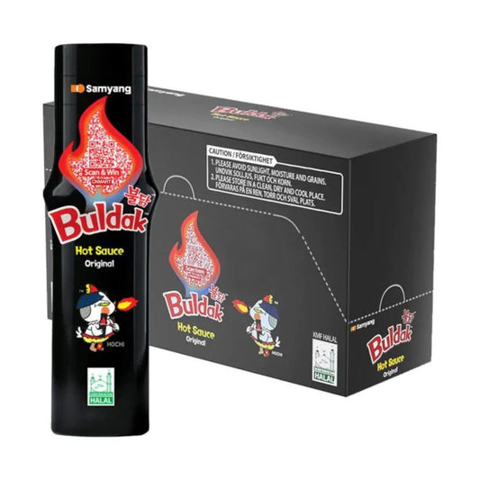 Samyang Buldak Hot Chicken Flavour Original Korean Chilli Sauce 165ml, Case of 12 Bottles, Halal Certified, Retail Display Box with Original Buldak Hot Sauce Packaging and Fire Chicken Mascot