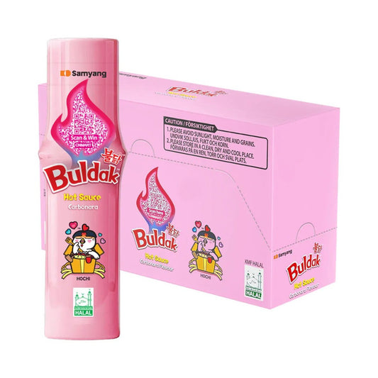 Samyang Buldak Carbonara Hot Chicken Flavour Sauce 165ml, Case of 12 Bottles, Halal Certified Korean Carbonara Sauce, Retail Display Box with Signature Pink Buldak Packaging and Character Design